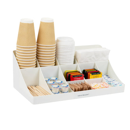 Mind Reader Cup and Condiment Station, Countertop Organizer, Coffee Bar, Kitchen, Stirrers, 17.875"L x 9.5"W x 6.625"H, Black