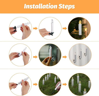 24 Pack Flameless LED Taper Candles with Remote Control and Timers, Warm White, with Clips and Suction Cups