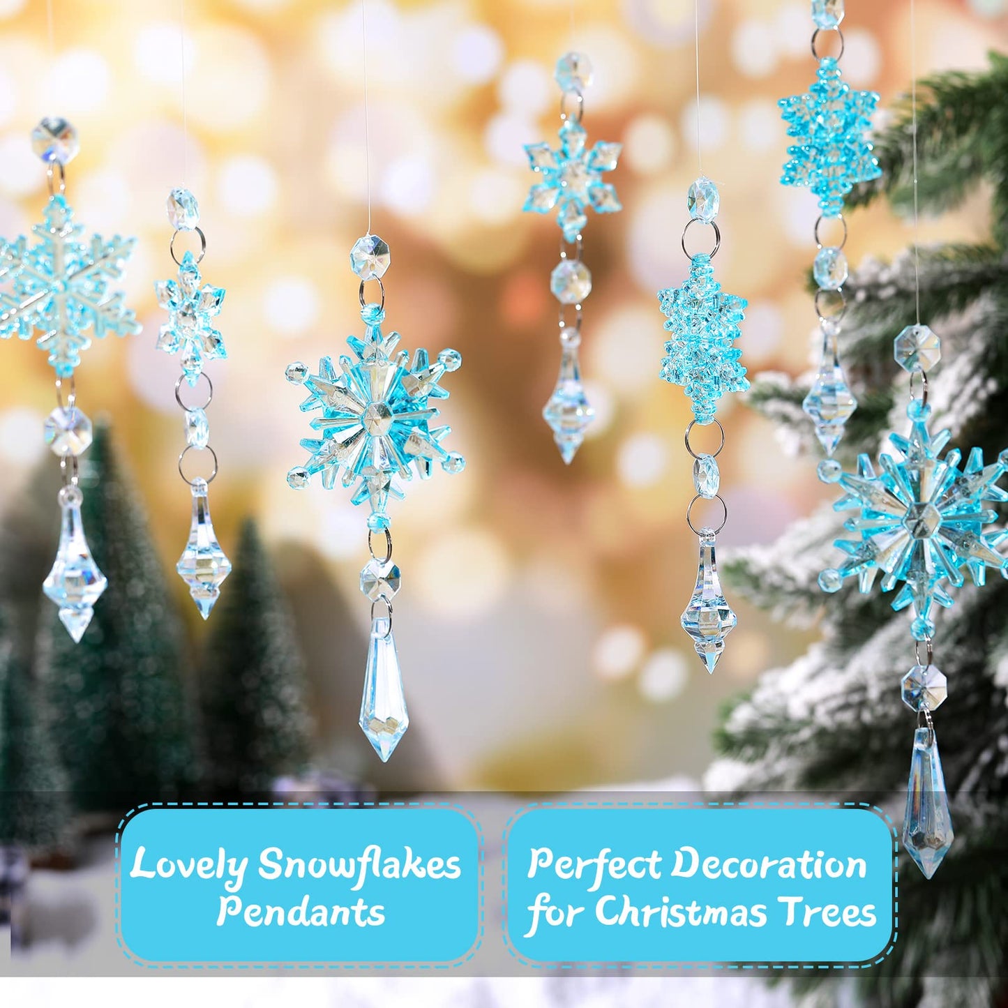 Boao Light Blue 15 Pcs Crystal Snowflake Ornaments for Winter Acrylic Snowflake Decorations Wonderland for Party Favor Celebration