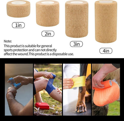 Self-Adhesive Bandage Wraps - 6pcs 2in Vet Wraps for Sports Injuries | 12 Color Options, 5 Yards Each