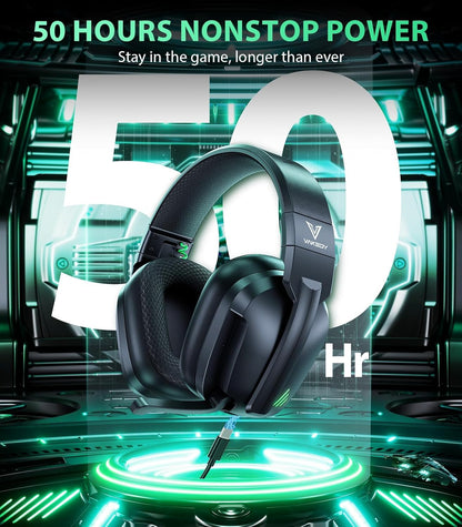 Vakedy HW11 Wireless Gaming Headset for PS5,PS4,PS4 Pro, Switch,Mac,Bluetooth 5.3 Gaming Headphones with Noise Canceling Mic,Gamer Headphones for PC,50Hr Battery (Black)