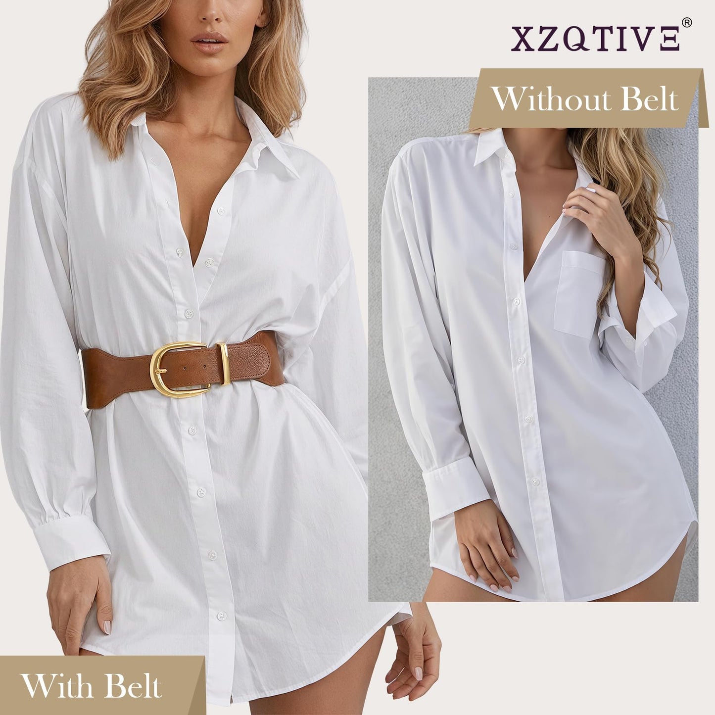 XZQTIVE Women Wide Elastic Waist Belt for Dresses Fashion Cinch Belts Stretchy Waistband with Gold Buckle, Brown(Fit Waist Size 34"-37")