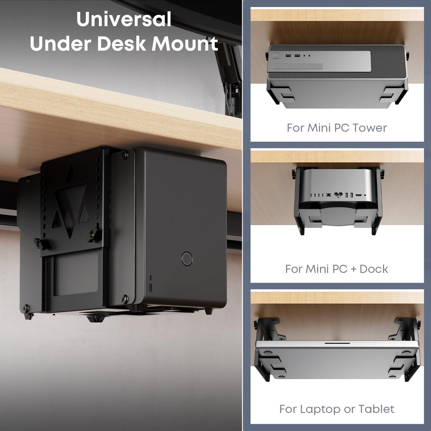 PUTORSEN Under Desk Mini PC Mount NAS Mount Bracket Holder, Height and Width Adjustable CPU Holder for Mac mini Desktop Computer, Mini PC, Small Form Factor Desktop Tower