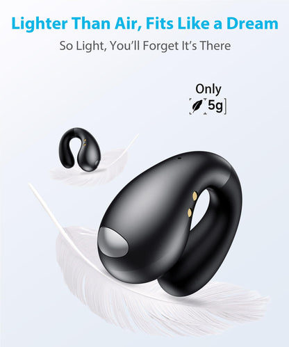 Boytond Ultra Open Ear Earbuds - Ergonomic Clip-On Earbuds, Bone Conduction Over-The-Ear Headphones with Waterproof Design and Secure Fit for Small Ears, Midnight Black