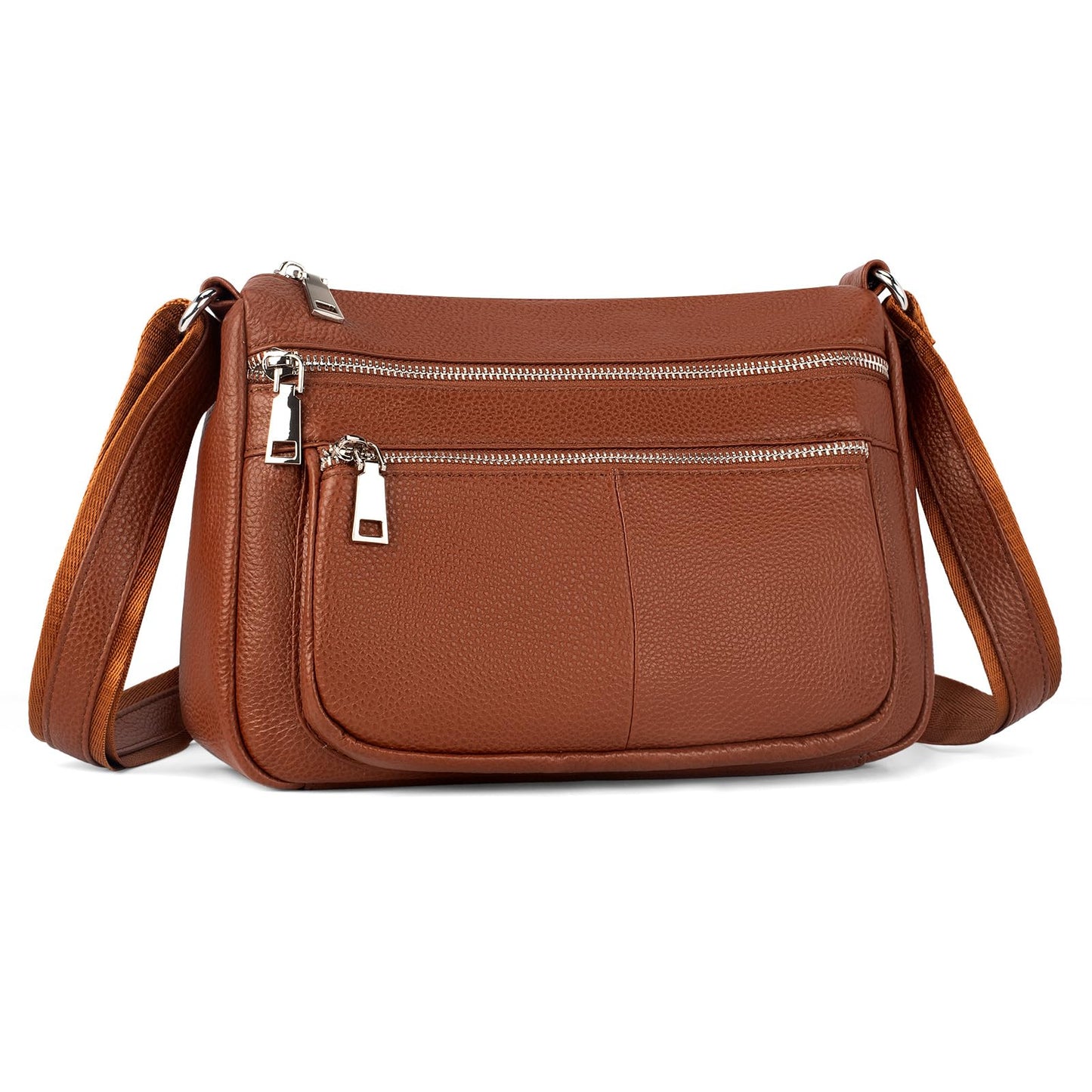 befen Cognac Brown Soft Genuine Leather Crossbody Purse for Women Lightweight Leather Cross Body Shoulder Bags Handbag for Travel