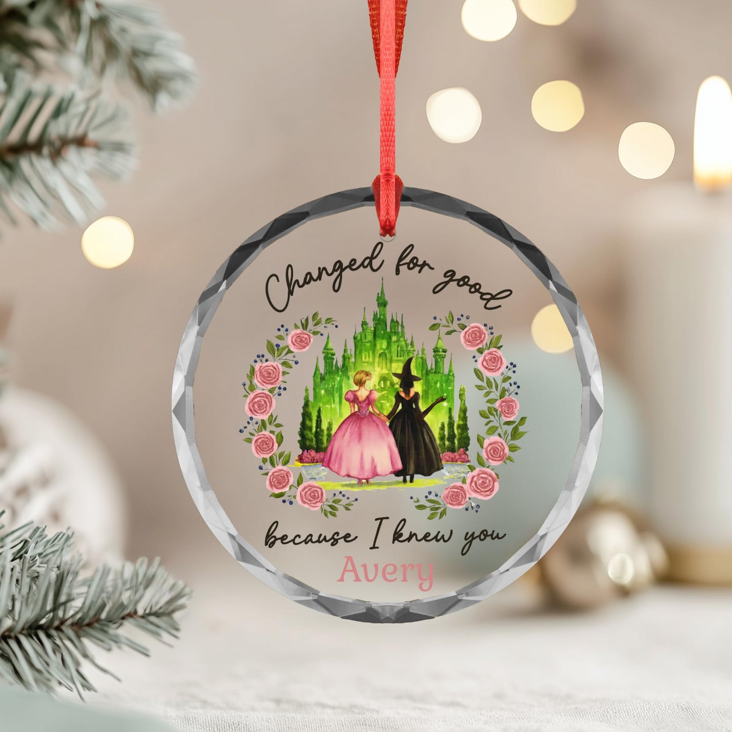 Wicked Christmas Glass Ornament, Elphaba Glinda Ornament, Change for Good, Friendship Broadway Wicked Musical (Glass, 1)