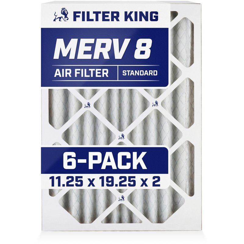 Filter King 11.25x19.25x2 Air Filter (MERV 8) (6-Pack) Dust & Allergy Control AC Furnace Filters, MADE IN USA, HVAC, Pleated, Electrostatic (Actual Size: 11.25 x 19.25 x 1.75)