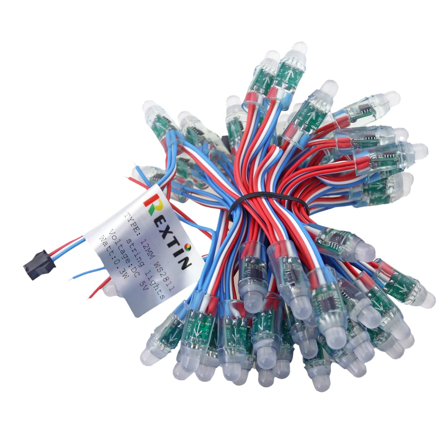 REXTiN® WS2811 Pixels Digital Addressable LED String Lights Waterproof RGB Full Color 12mm DC 12V (DC12V 50pcs)
