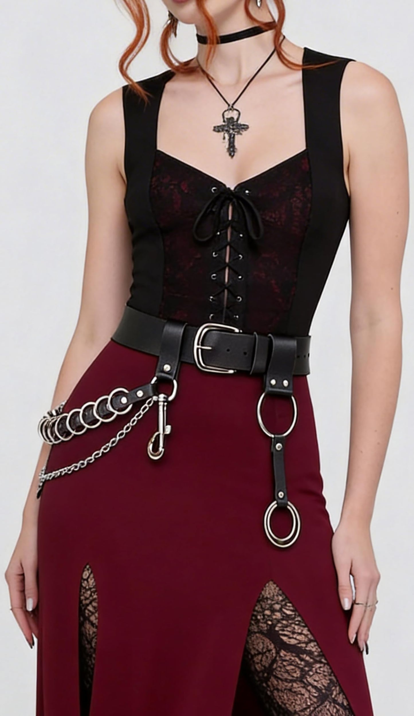 WARANDOD Women Punk Chain Belt, Adjustable Faux Leather Waist Belt with Alloy Rings & Clip Chain, Gothic Street Fashion Accessories(Waist 25.2-35.4in)