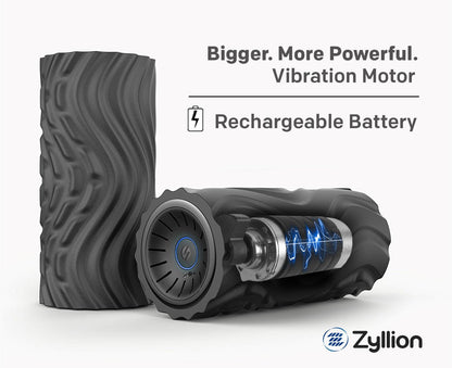 Zyllion Rechargeable Vibrating Foam Roller (FSA HSA Eligible) Cordless 4-Speed Deep Tissue Massager for Muscle Pain Relief, Inflammation, Plantar Fasciitis, Massage Foot, Leg, Back, Neck ZMA-22 BKBL