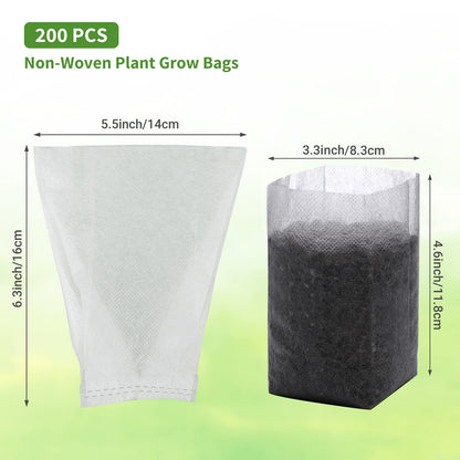 GREANER 200 PCS Nursery Bags, 5.5"x6.3" Non-Woven Fabric Seedling Bags Biodegradable for Home Garden Supply, Tree, Flower, Vegetable, Nursery Pots Container Plants Pouch