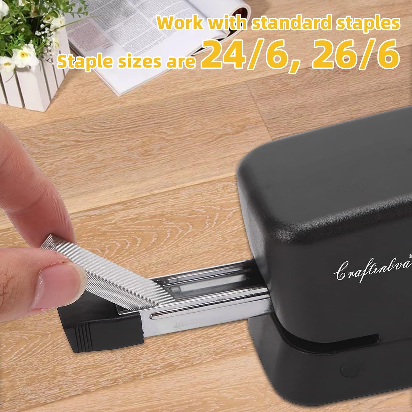 Craftinova Electric Stapler, 25 Sheet Automatic Stapler, Include 2000 Staples and 1 Staple Remover, Jam Free, Professional and Home Office，Battery not Included，AC or Battery Powered