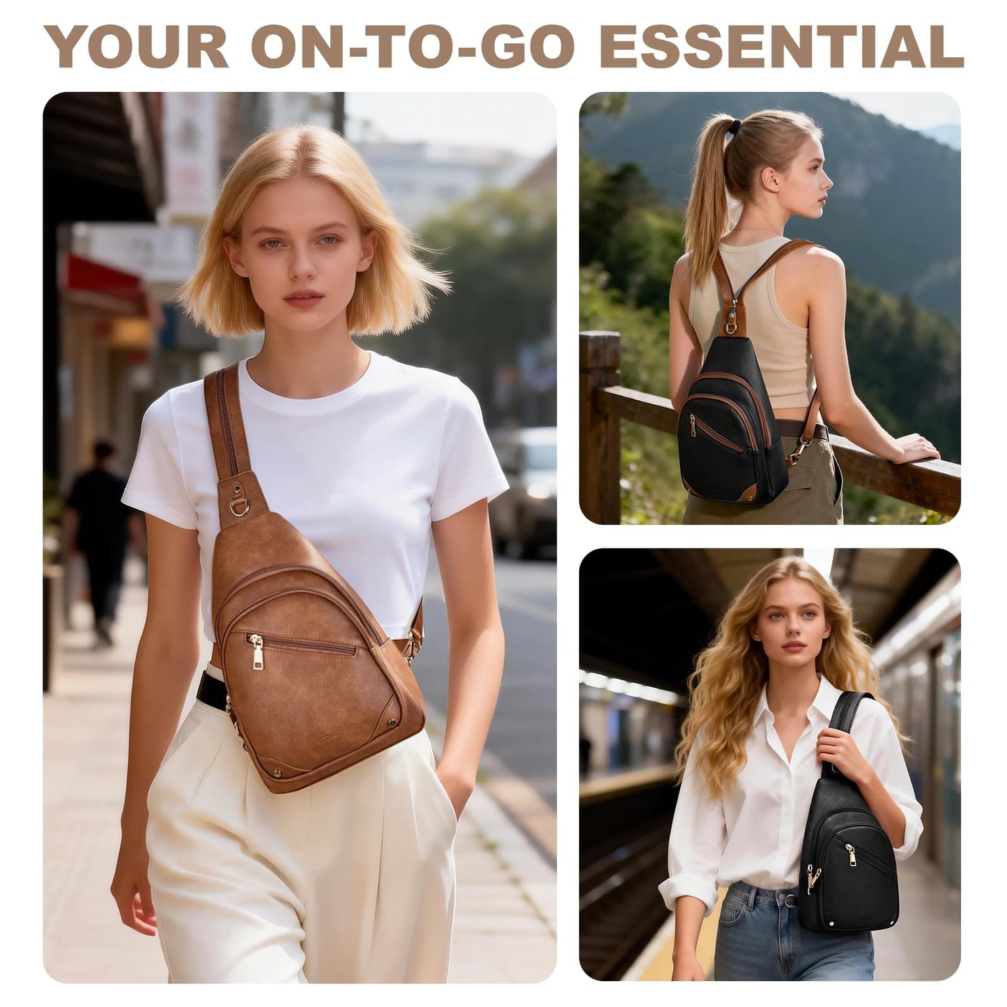 SYTRAH Anti Theft Sling Bag for Women, RFID Crossbody Purses Convertible Sling Backpack, Cross Body Purse Chest Bag for Travel Daily Use Beige Brwon