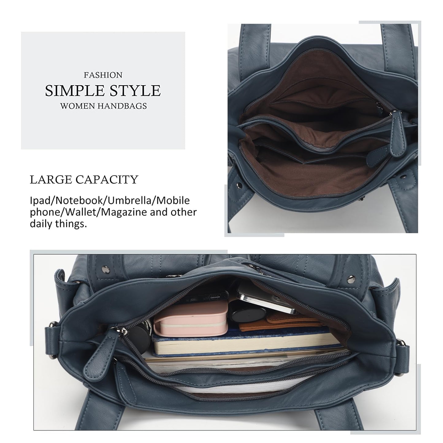Purses and Handbags for Women Large Hobo Shoulder Bags Soft PU Leather Multi-Pocket Tote Bag