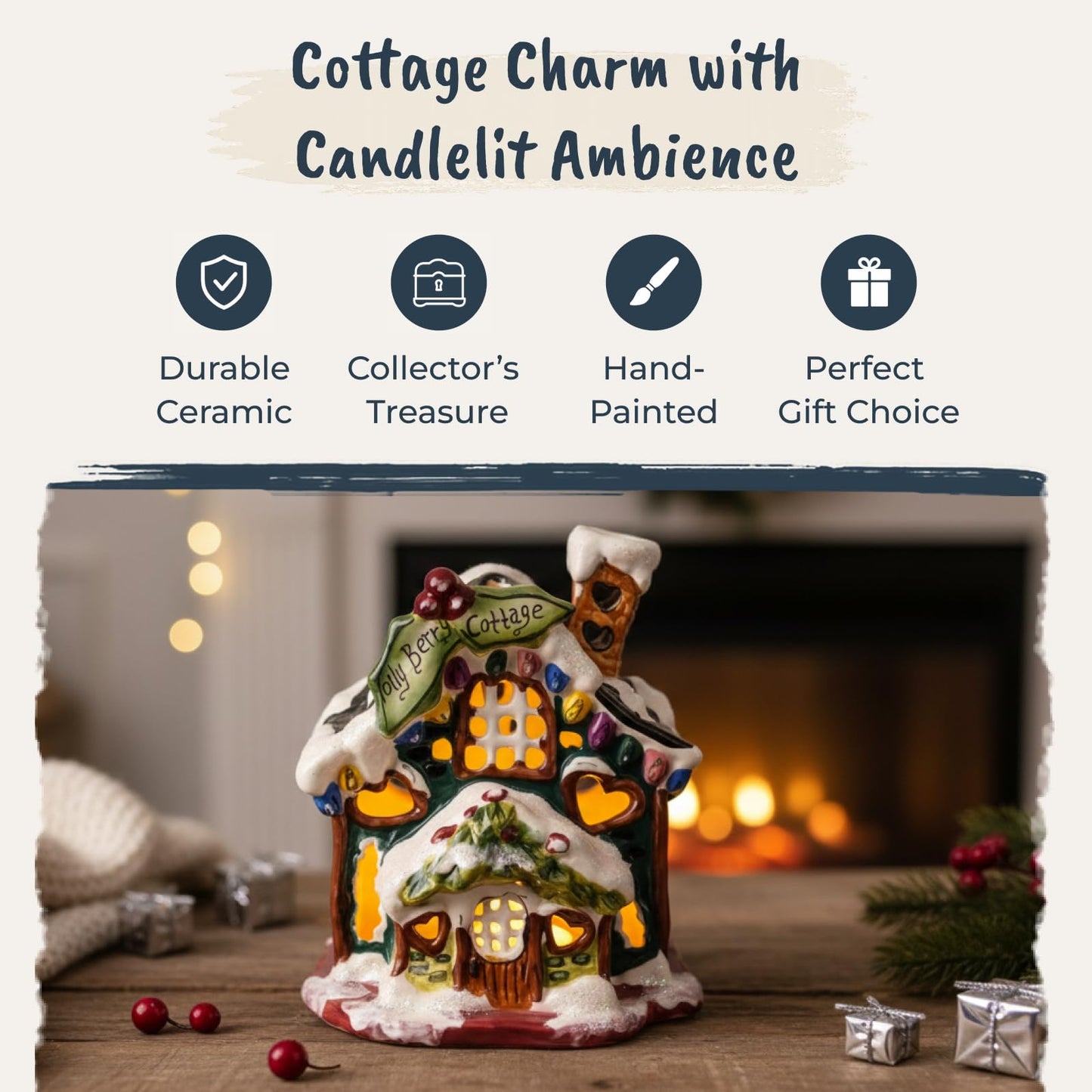 Blue Sky Ceramics Holly Berry Cottage Candle House, Multi (995458)
