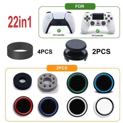 ZHI-NYLLDJS FPS Thumb Grips for PS5,for PS4 Thumb Grip Caps,Controller Assist/Precision Rings for PS5/4,Case,(FPS Thumb Grips,Stick Caps,Precision Rings) Black Set(22pcs)