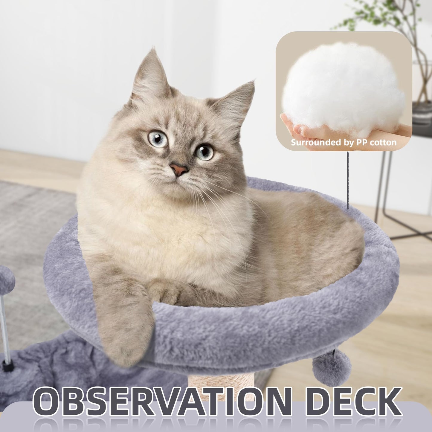 TINWEIUS 42.5'' Cat Tree for Indor Cats, Multifunctional Cat Tower with Cozy Condo, Perches, Scratching Posts and Hammock, Grey…