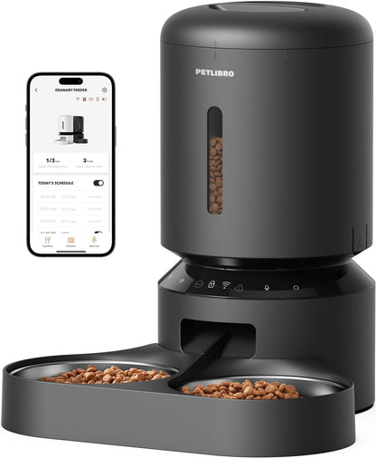 PETLIBRO Automatic Cat Feeder for 2Cats, 5L Timed Dual Dog Food Dispenser, 5G WiFi Pet Feeder with APP Remote Feeding, 1-10 Meals/Day, 10s Meal Call, Double Trays