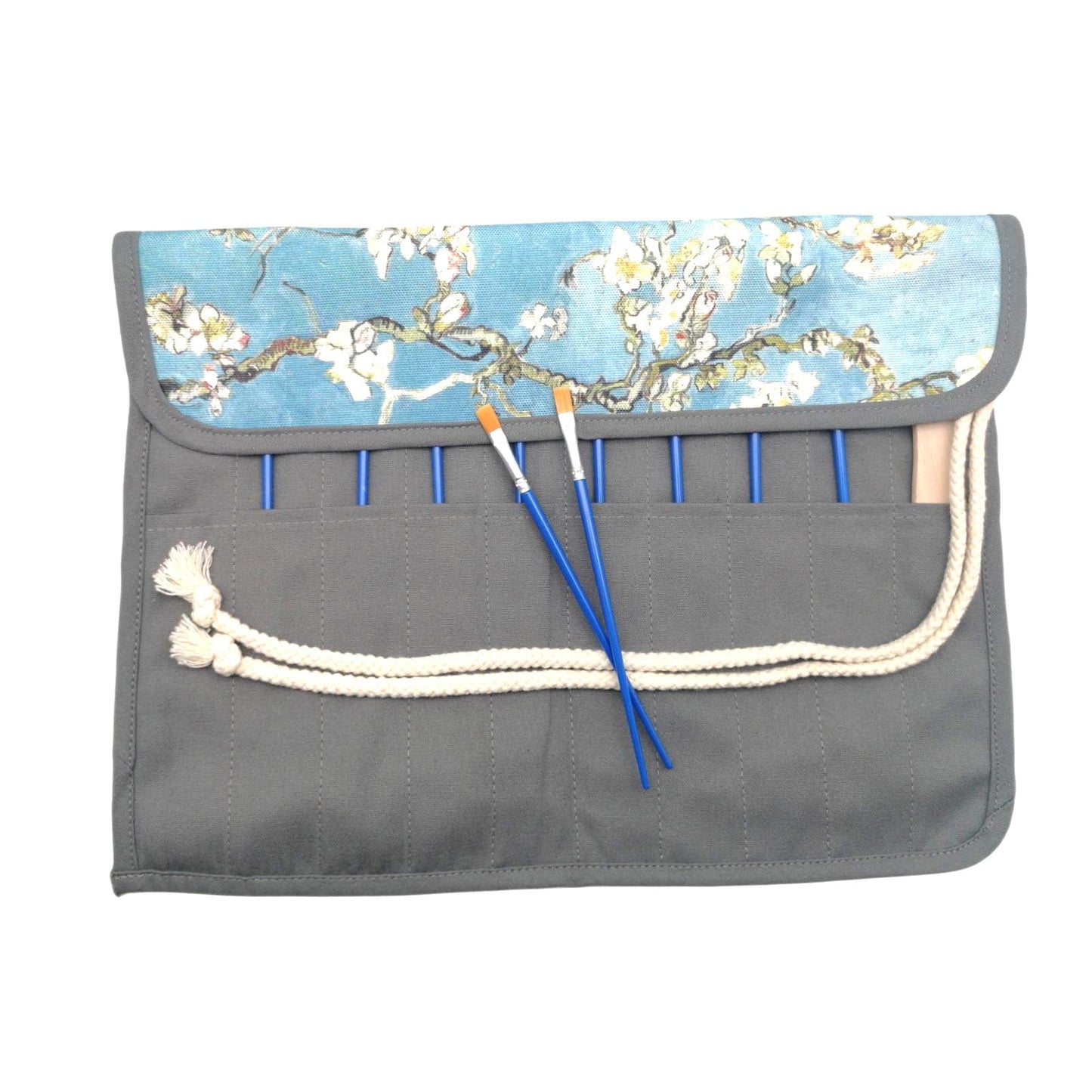Funny live Paint Brush Holder Art Supplies, Artist Paint Brush & Storage Organizer Roll-Up Case Bag, Protect Acrylic Oil Watercolor Paintbrushes (Almond Blossom 20 Slot Pockets)