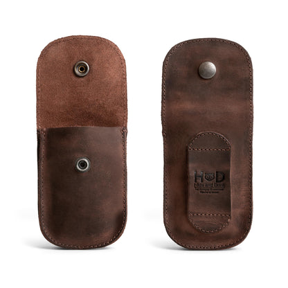 Hide & Drink, Full Grain Leather Holster Pouch, Durable EDC Waist Bag for Coins, Pocket Wallet, Headphones, Personal Items, Conveniently Attaches to Belt, Snap Closure, Handmade, Bourbon Brown