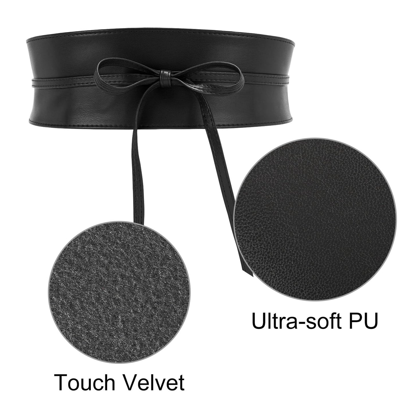 WHIPPY Women Obi Waist Belt Faux Leather Wide Wrap Around Bowknot Belt Ladies Waistband Belts for Dress Black, S