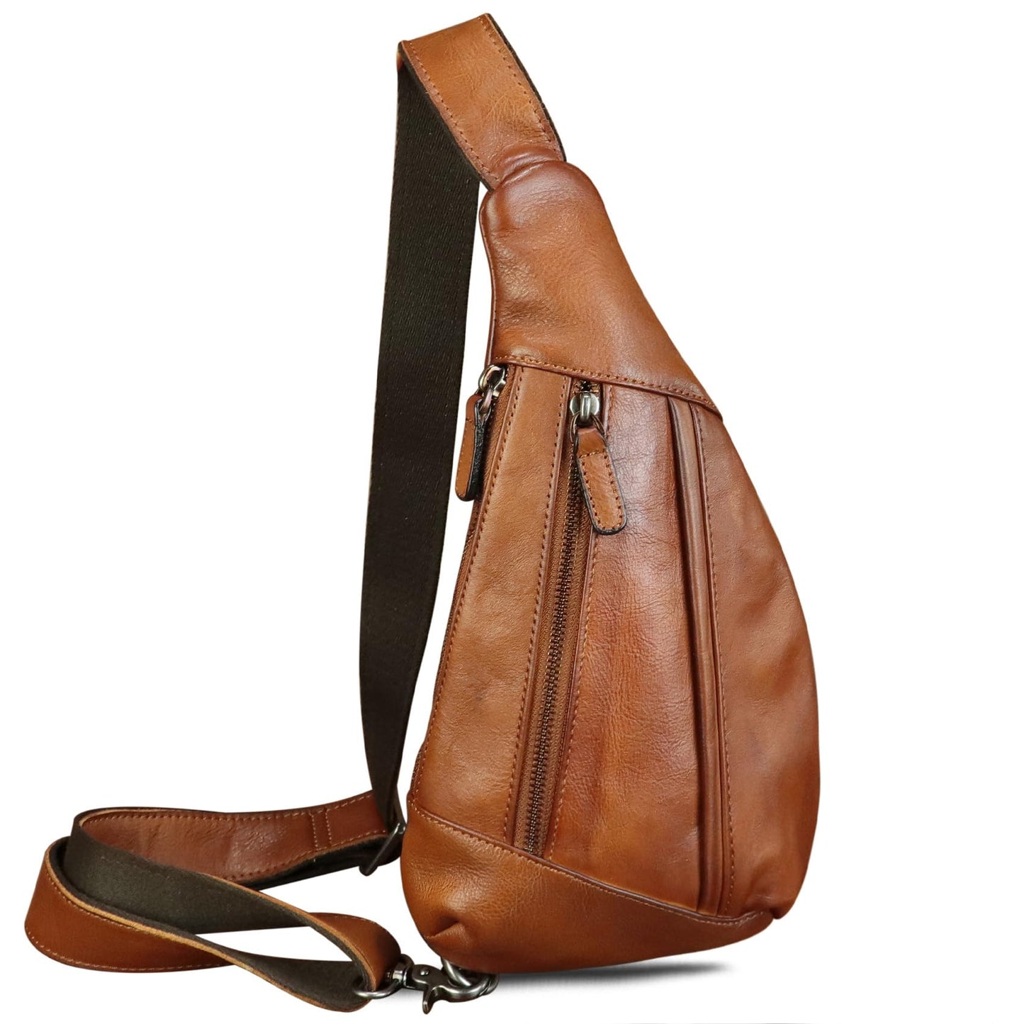 Genuine Leather Sling Bag for Men and Women Vintage Real Leather Crossbody Chest Bags Backpack Purse for Travel Hiking (Brown)