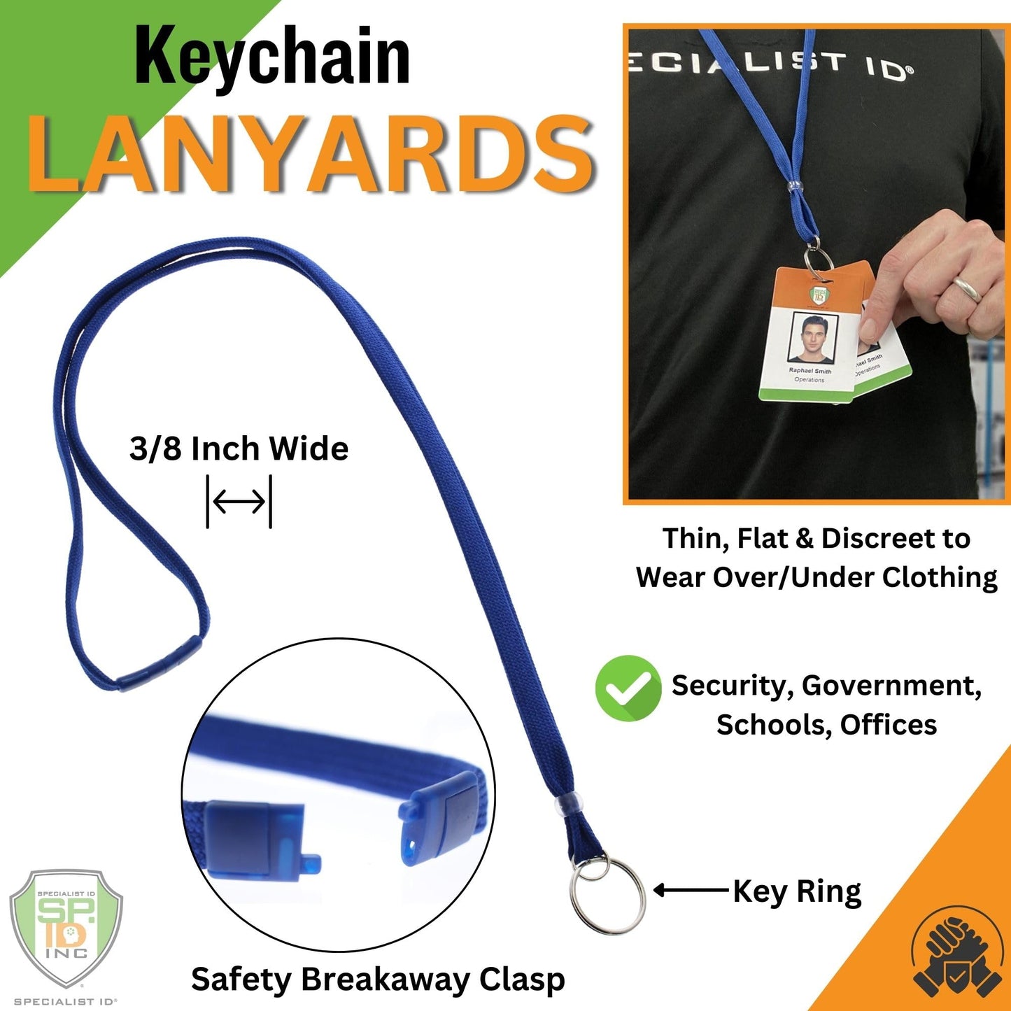 Specialist ID Bulk 100 Pack - Heavy Duty Breakaway Lanyards for Keys and ID Badges with Key Chain Split Ring - Break-Away Clasp and Keychain Keyring/Badge Holder Attachment (Royal Blue)…
