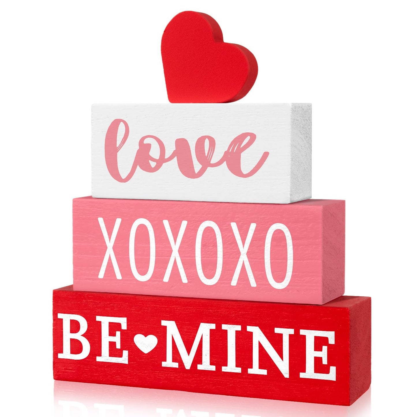 4 Pcs Valentine's Day Table Decor Valentine Wood Book Stack Wooden Signs Decoration for Valentines Day Decorations Wedding Anniversary Party Shelf