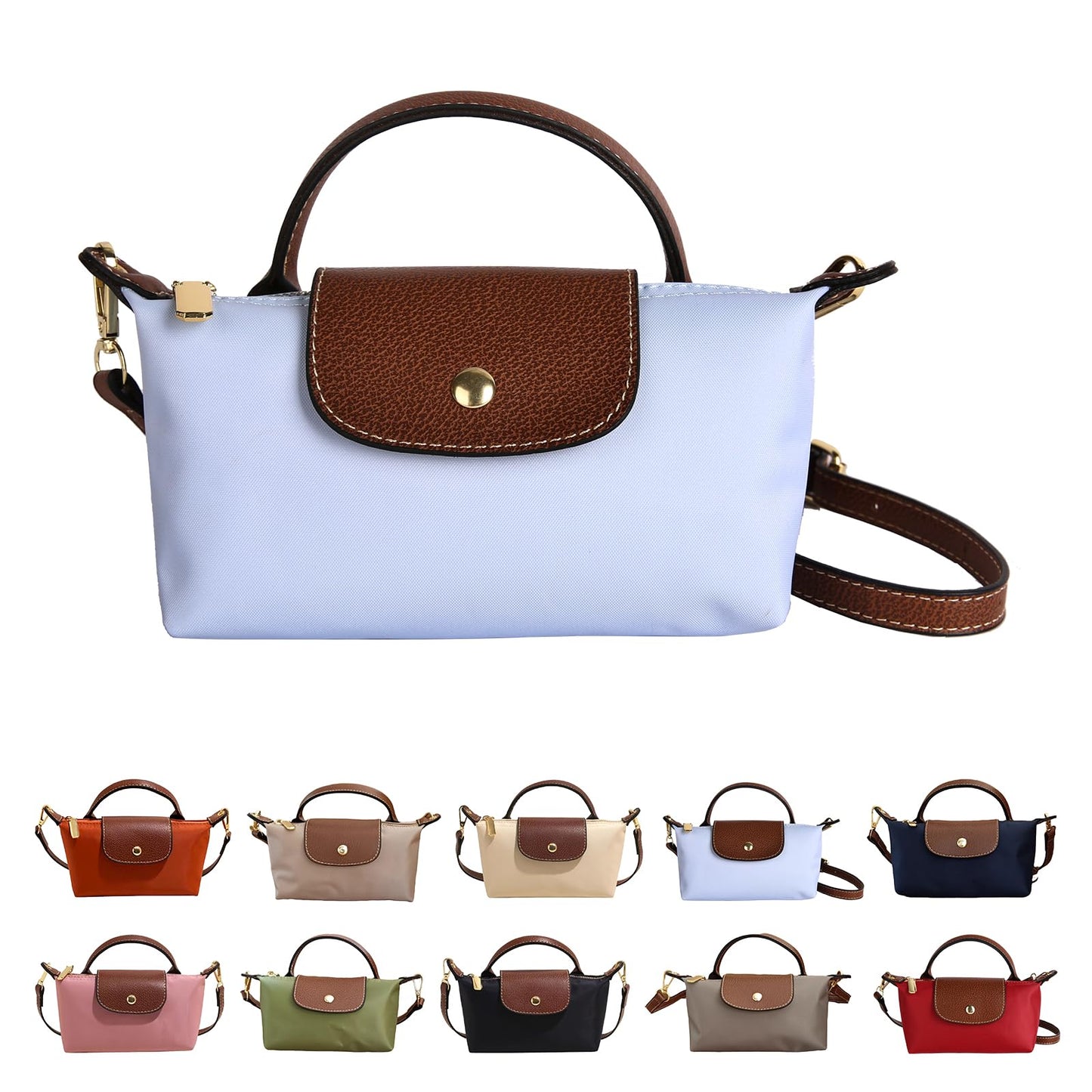 Mini Crossbody Bag for Women - Adjustable Strap Shoulder Purse, Small Spacious Tote with Zipper Pockets for Phone Wallet Keys 7.5in Baby Blue
