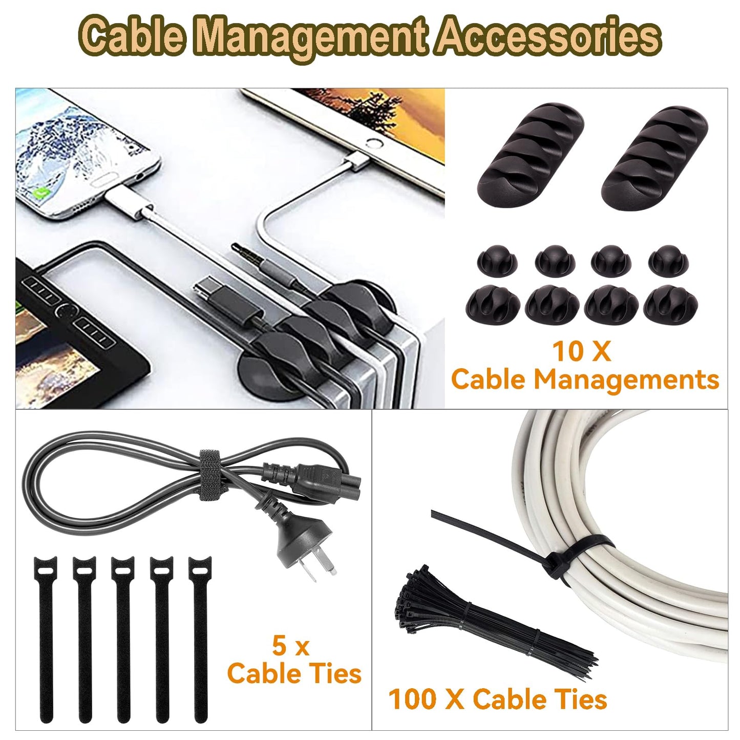 YUANYE Cable Management Box Cable Management Kit for Power Strip to Hide Wires,Cord Organizer Boxes,Safe ABS Material Wire Organizer of Cable Clips Sleeve for Home & Office,3Pack-128PCS/White