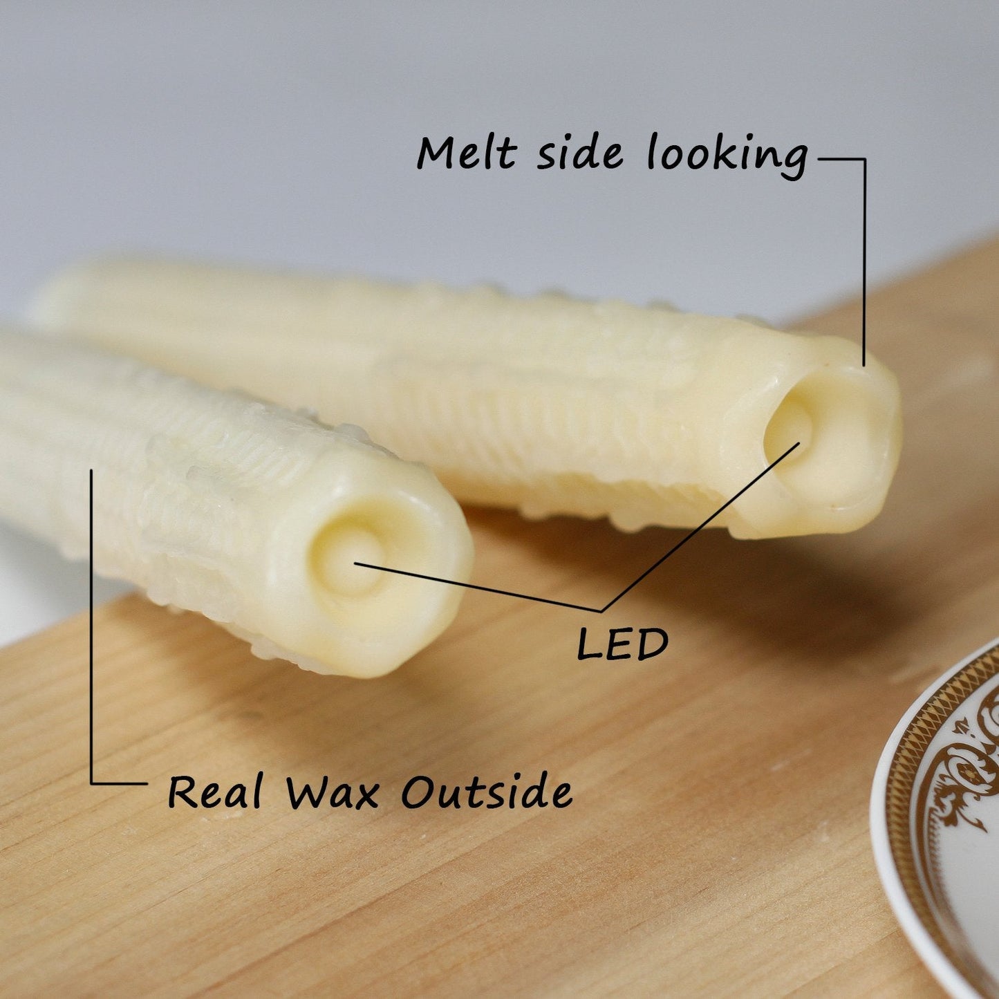 GiveU Taper Candles-Led Melted Dripping Honeycomb Flickering Flameless Candles with Timer,9 inch Tall,Ivory,Pack of 2