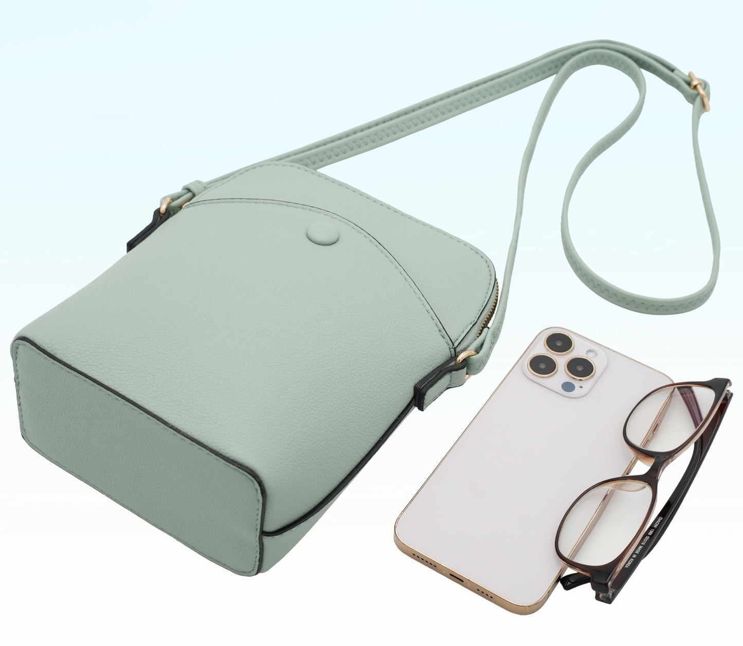 Solene Small Crossbody Bag with Gold Hardware, Mini Shoulder Purse with Adjustable Strap LC150A (Mint)