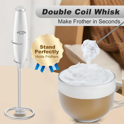 Powerful Milk Frother with Double Whisk, Handheld Electric Foam Maker, Hand Mixer Wand, Portable Mini Blender Foamer Stirrer for Coffee, Latte, Matcha,Hot Chocolate