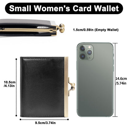 GOIACII Credit Card Holder Vintage Wallet for Women Genuine Leather Ladies Card Cases with Kiss Lock Small Black