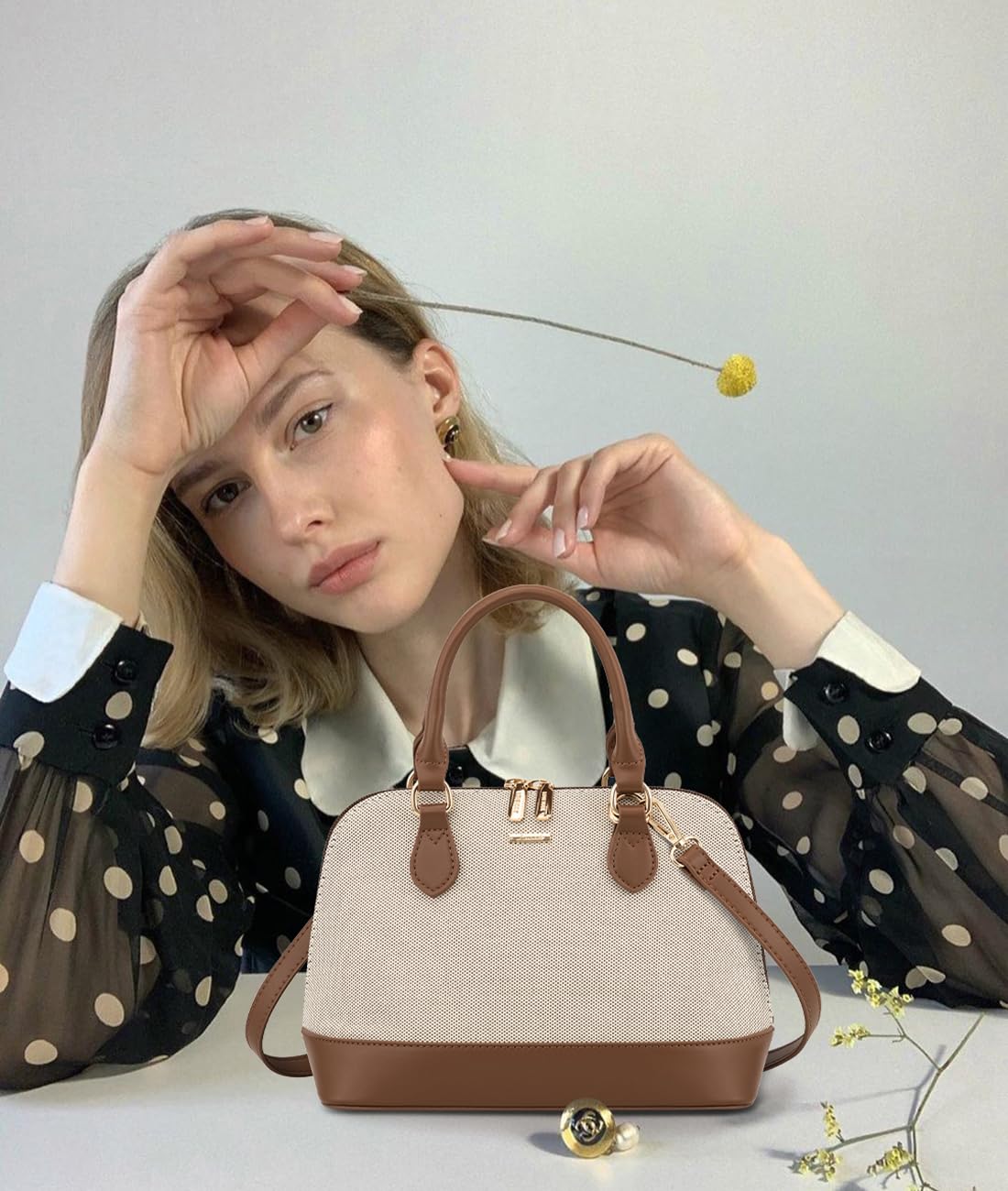 LOVEVOOK Small Purse Crossbody Bags for Women Fashion Satchael for Dating Travel Casual,Canvas/Jacquard Brown