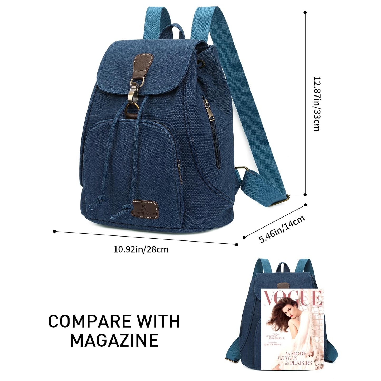 GAEKEAO Small Backpack for Women Canvas Mini Backpack Purse Casual Daypack for Daily Travel Work Sports College Shopping (Navy Blue)