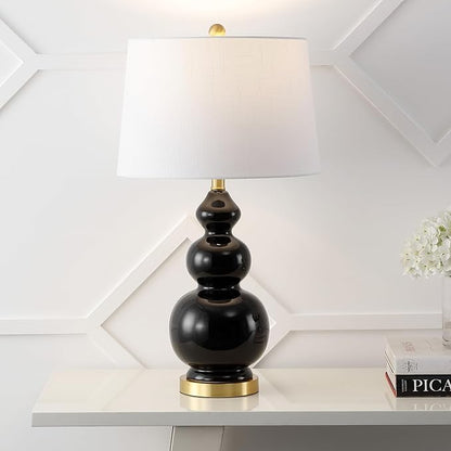 JONATHAN Y JYL4023C Bowen 27.5" Contemporary Transitional Ceramic Gourd LED Table Lamp, Black/Brass Gold for Bedroom, Living Room, Kitchen, Home Office