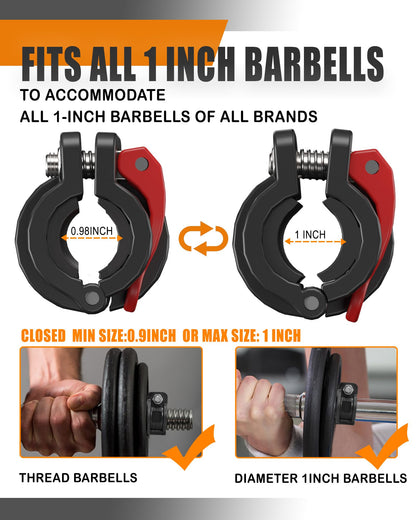 MAXRICH T Barbell Clamp 1 inch Multiple Sizes & Adjustable Weight Clips for Barbell Quick Release Barbell Clips|Barbell Collar Bar Locks for Weight Lifting (red+black)