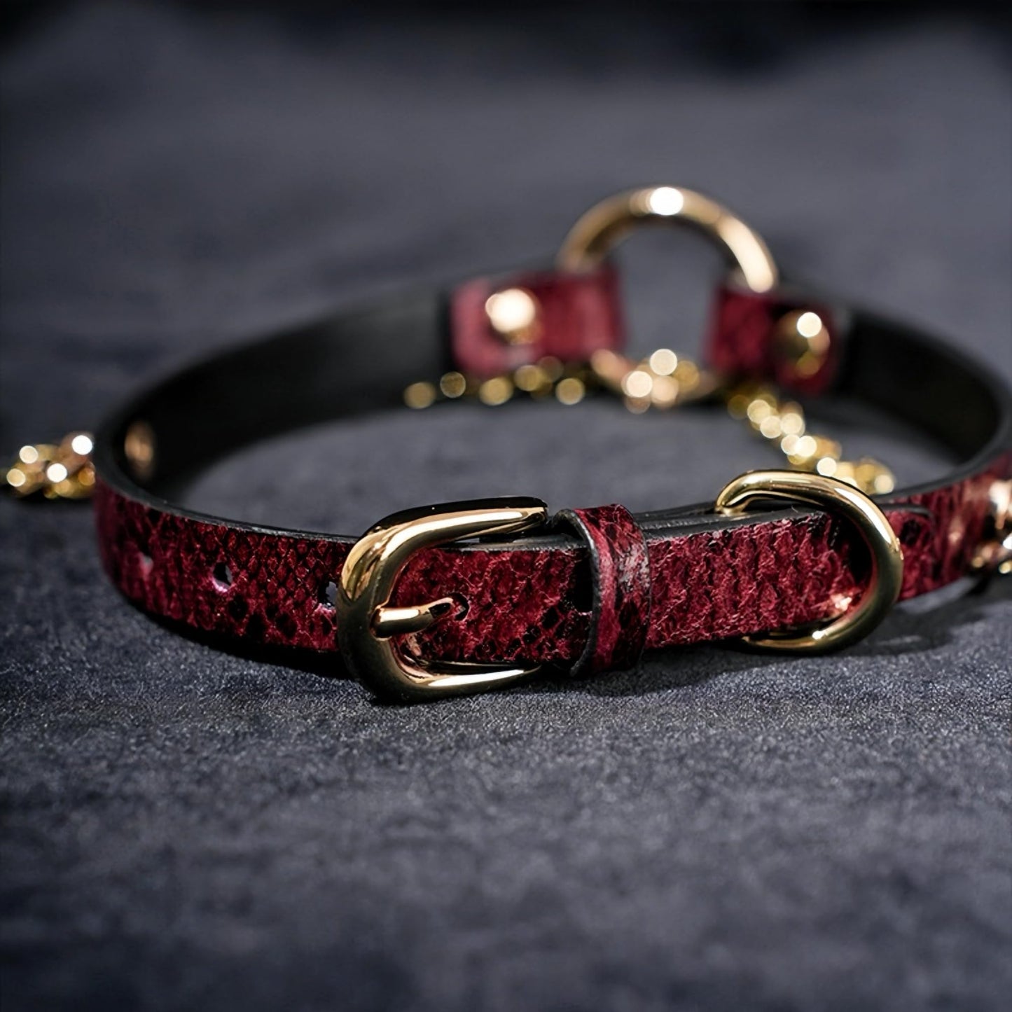 Yurielys Red Snakeskin Leather Choker Necklace with Gold Chain – Gothic Punk Adjustable Women’s Collar