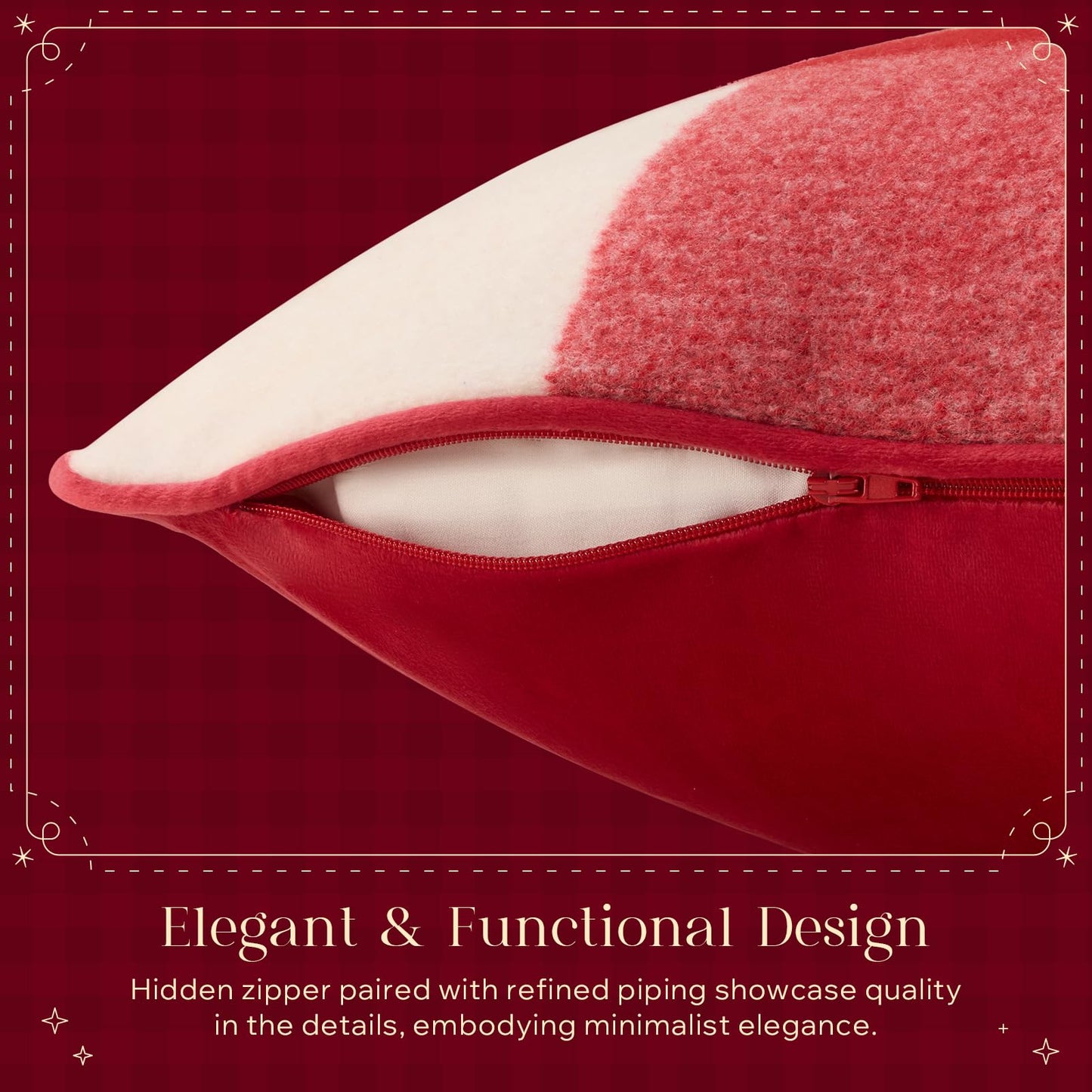 Phantoscope Pack of 2 Christmas Throw Pillow Covers, Premium Faux Wool Buffalo Check Pillow Covers with Locking Edge Xmas Plaid Decorative Pillows for Couch, Red, 18 x 18 inch