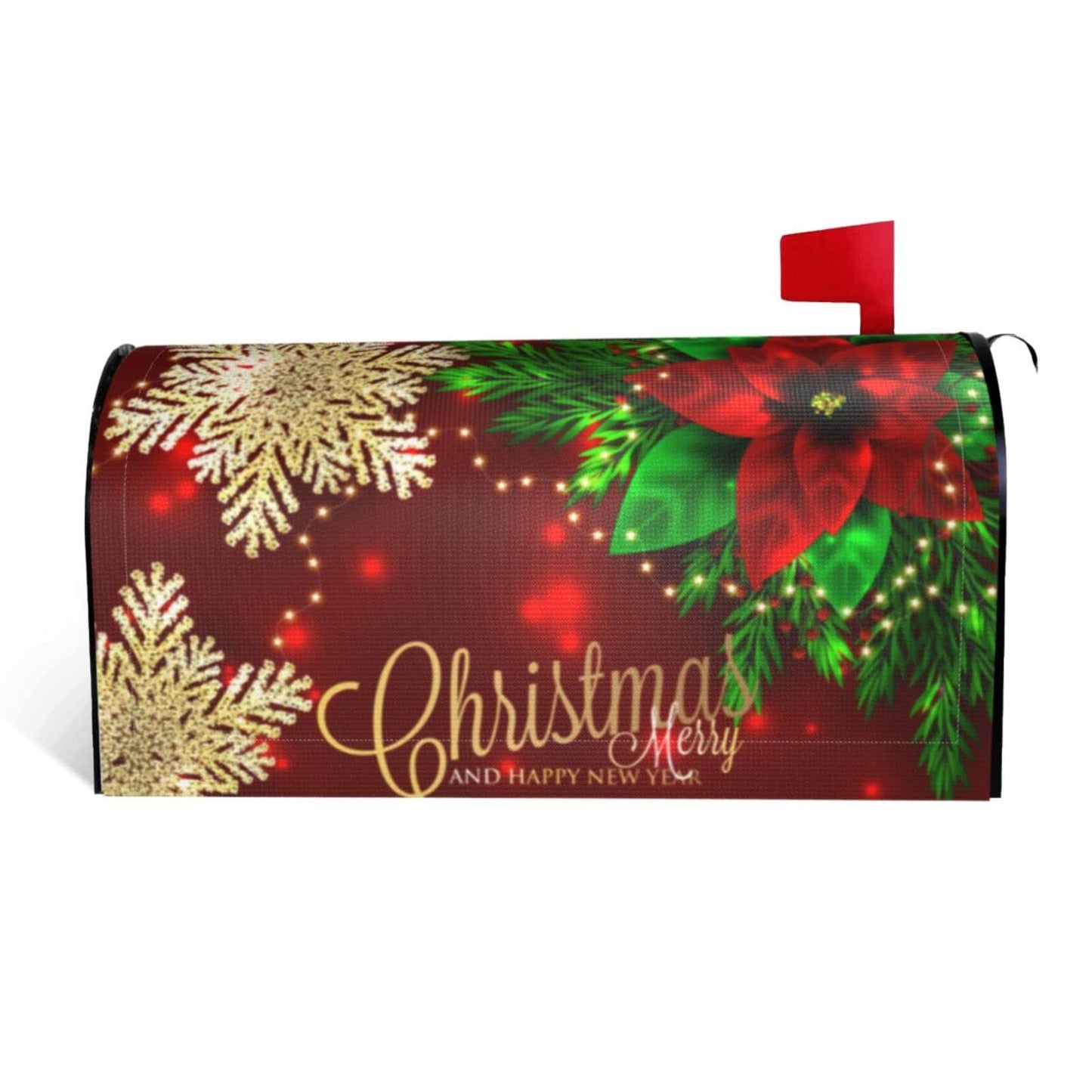 Christmas Mailbox Covers Poinsettia Gold Snowflake Xmas Magnetic Letter Post Box Cover Standard Size 25.5 x 21 Inch Garden Yard Home New Year Holiday Decorative