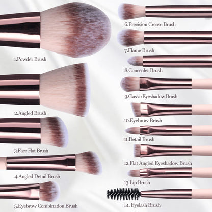 BS-MALL Travel Makeup Brush Set Foundation Powder Concealers Eye Shadows Makeup Set with LED light Mirror 14 Pcs (Green)