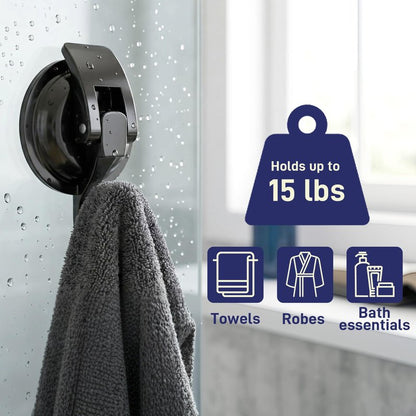 SOCONT Heavy Duty Vacuum Suction Cup Hooks, Matte Black Plated Polished Super Suction for Kitchen Bathroom, 2 Pack
