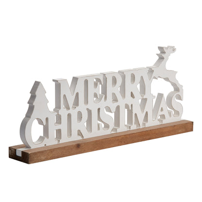 Sintosin Rustic Merry Christmas Signs for Home Decor 16 Inches, Farmhouse Wooden Noel Christmas Decor, Distressed Winter Decoration with White Tree and Deer for Tabletop Living Room