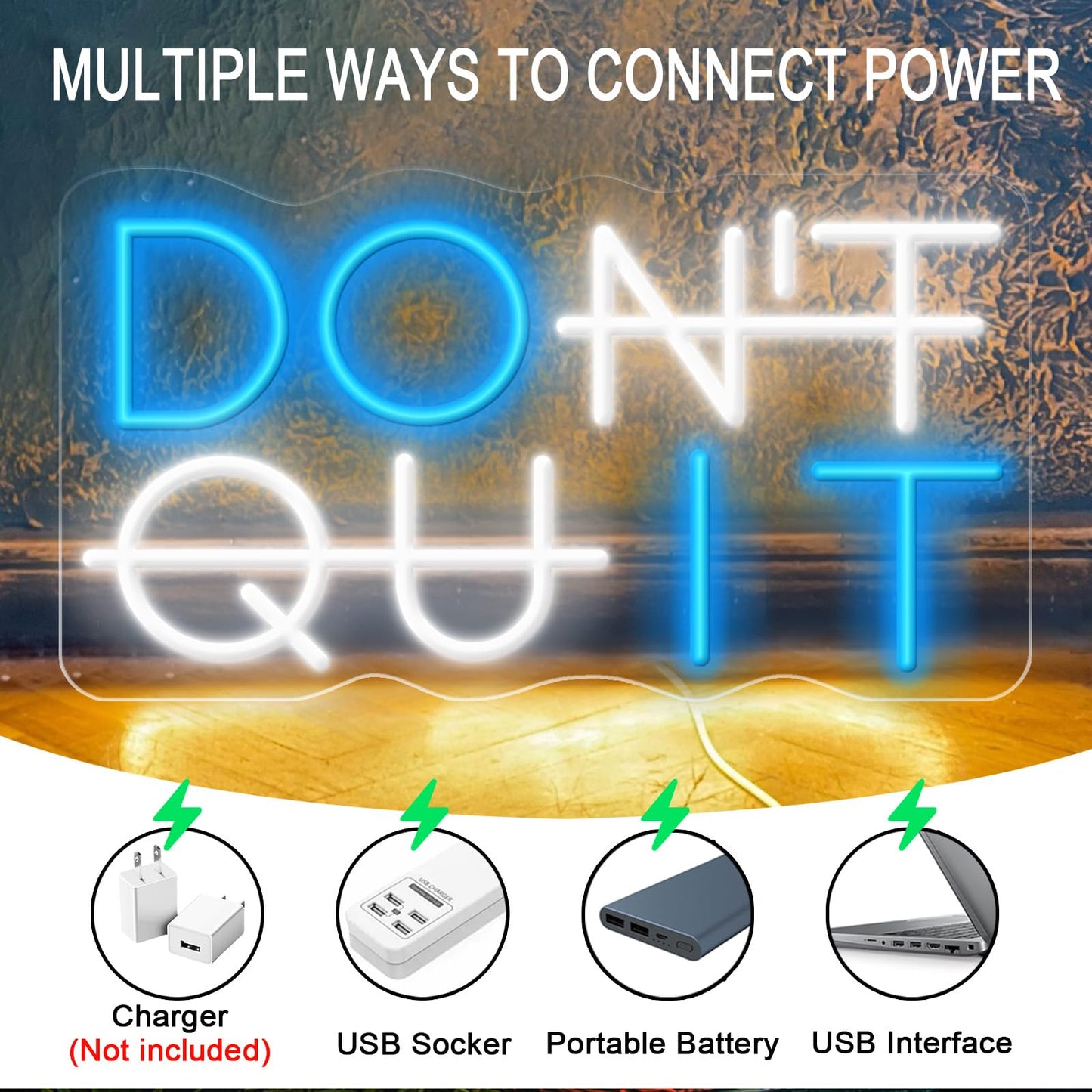 KENFARI Led Neon Signs,Don't Quit Neon Sign Office Room Yoga Gym Room Man Cave Gamer Room, Powered by 5V USB with Dimmable Switch
