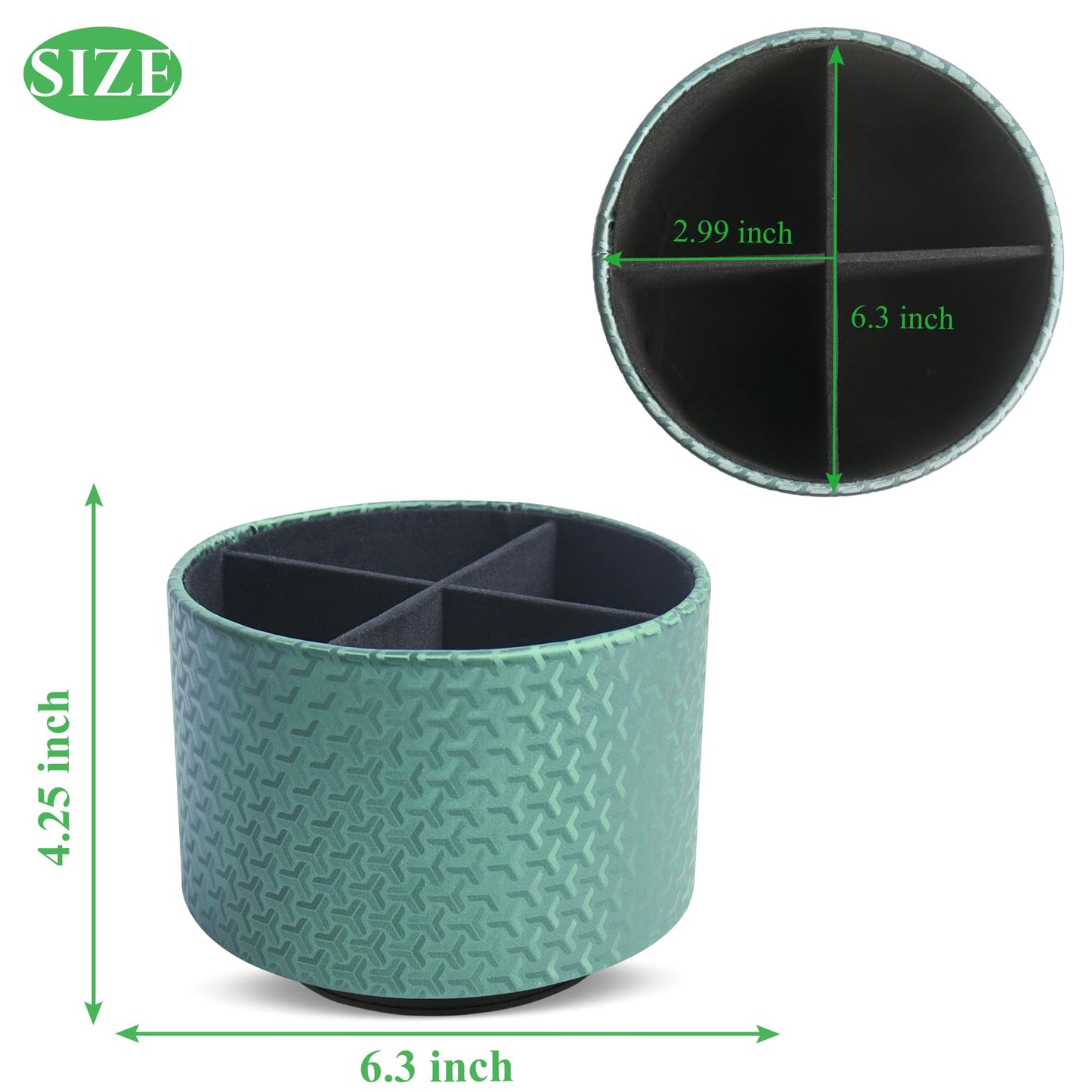 QIELIZI Round Leather Art Supply Organizer,Remote Control Holder,360 Degree Rotating,Multi-Functional Pencil Holder,4 Compartments Desktop Stationary Organizer(1-Triangle Green)