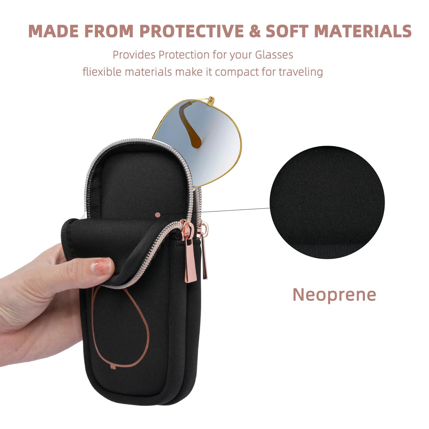 popolov Double Eyeglass Case Soft,Portable Dual Glasses Cases with 2 Compartments Zipper Closure for Men Women Travel
