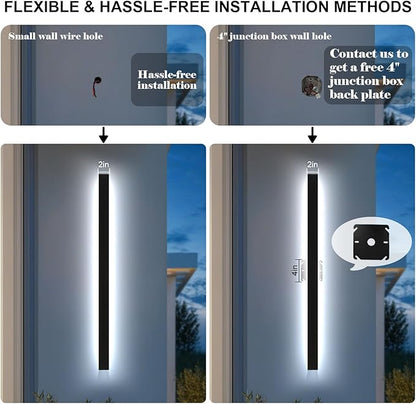 47IN Modern Outdoor Wall Light LED Long Wall Lighting Exterior Light Fixture IP65 Waterproof Wall Lamps, 2700K-6500K Dimmable Black Wall Sconce for Garage, House