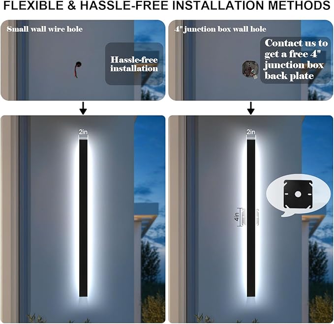 2 Pack 59In Long Outdoor Wall Light Waterproof IP65, 2700K-6500K Dimmable Modern LED Exterior Wall Sconce Black Linear Wall Mount Lighting for House Courtyard Porch