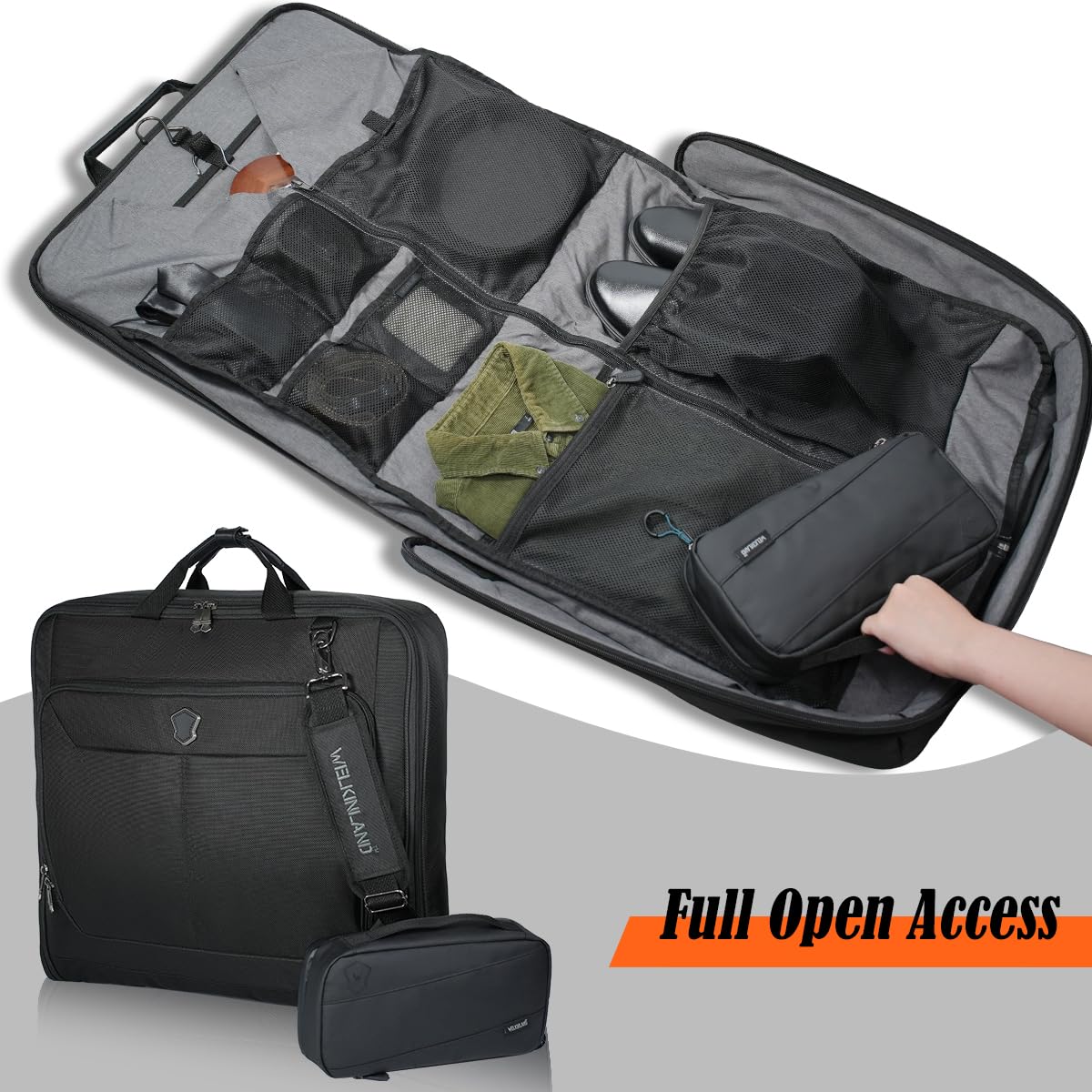 WELKINLAND 3-Suits Garment Bag for Travel with Toiletry Bag, 30L-Large Suit Carry On Garments Bag for Travels, 15-Pockets Suits Holder Travel Bags, Wrinkle-Free Suit and Dress Garment Bag for Travels